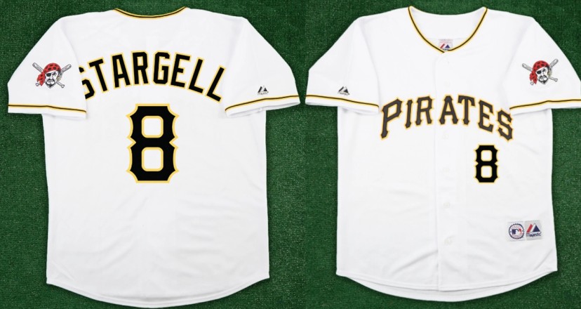 Men's Pittsburgh Pirates #8 Willie Stargell White Team Patch Stitched Jersey