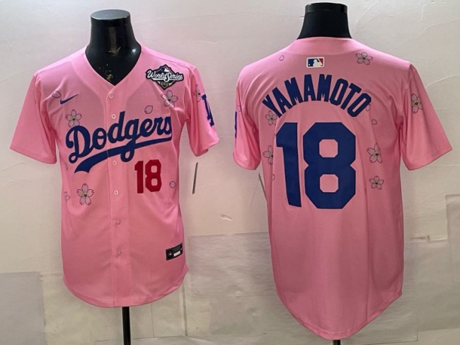 Men's Los Angeles Dodgers #18 Yoshinobu Yamamoto Pink 2025 Tokyo Series World Series Patch Limited Jersey