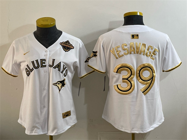 Women's Toronto Blue Jays #39 Trey Yesavage White Gold 2025 American League Champions Limited Stitched Baseball Jersey(Run Small)