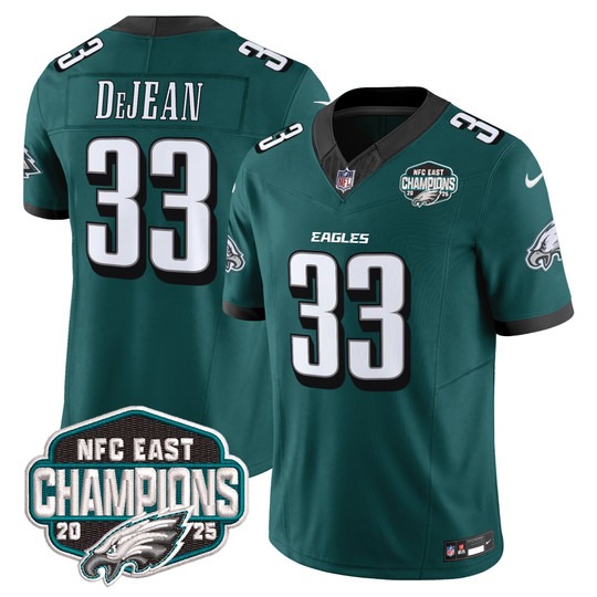 Men's Philadelphia Eagles #33 Cooper DeJean Green F.U.S.E. 2025 NFC East Division Champions Vapor Limited Stitched Jersey