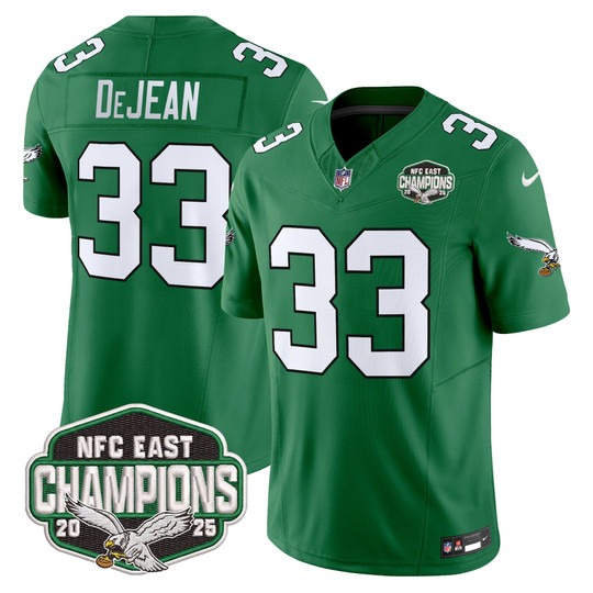 Men's Philadelphia Eagles #33 Cooper DeJean Kelly Green F.U.S.E. 2025 NFC East Division Champions Vapor Limited Stitched Jersey