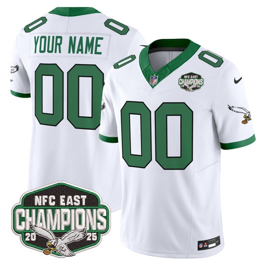 Men's & Women's & Youth Philadelphia Eagles Custom Kelly White F.U.S.E. 2025 NFC East Division Champions Vapor Limited Stitched Jersey
