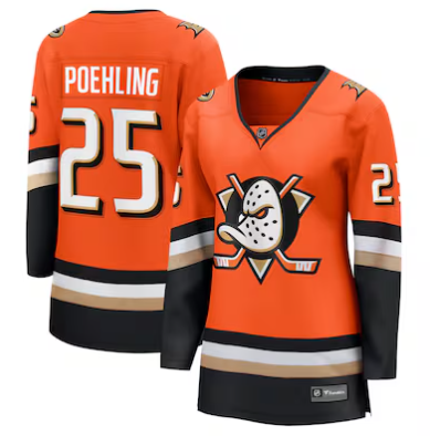 Women's Anaheim Ducks #25 Ryan Poehling Orange Home Stitched Hockey Jersey