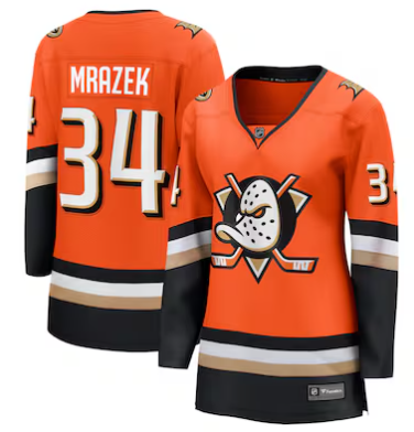Women's Anaheim Ducks #34 Petr Mrazek Orange Home Stitched Hockey Jersey