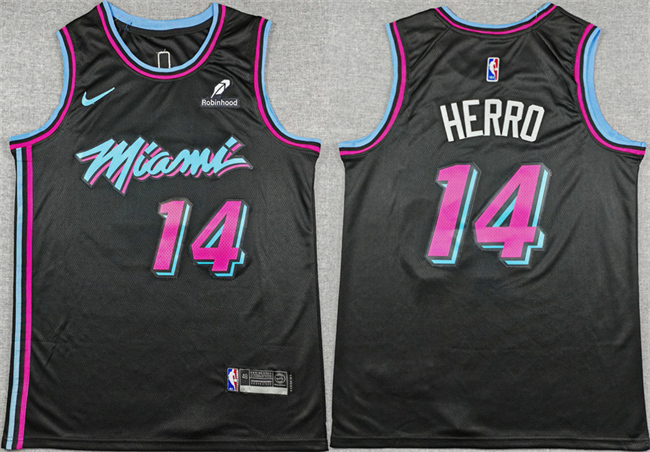 Men's Miami Heat #14 Tyler Herro Black 2025-26 City Edition Stitched Basketball Jersey