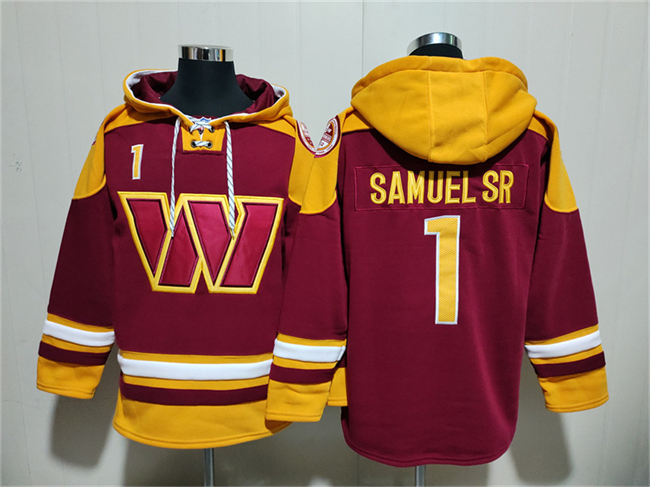 Men's Washington Commanders #1 Deebo Samuel Sr. Burgundy Ageless Must-Have Lace-Up Pullover Hoodie