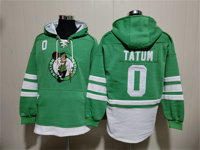 Men's Boston Celtics #0 Jayson Tatum Green Lace-Up Pullover Hoodie