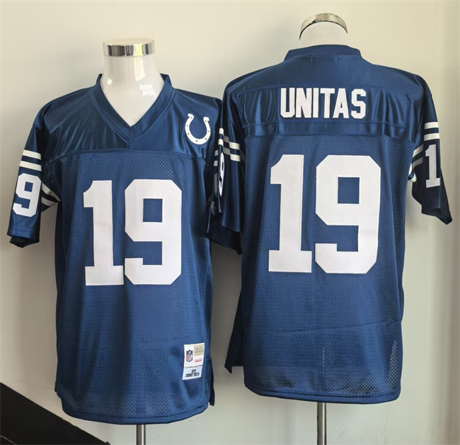 Men's Indianapolis Colts #19 Johnny Unitas Blue Throwback Stitched Football Jersey