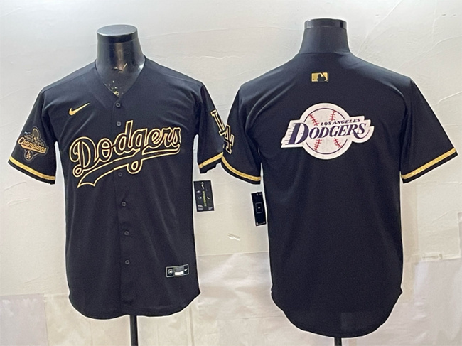 Men's Los Angeles Dodgers Team Big Logo Black Gold 2025 World Series Champions Patch Limited Stitched Baseball Jersey
