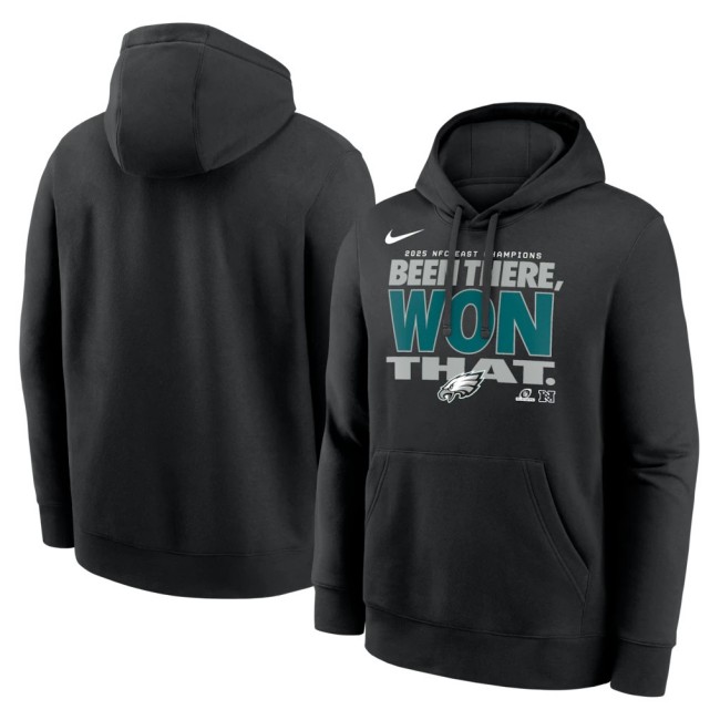 Men's & Women's & Youth Philadelphia Eagles Black Nike 2025 NFC East Division Champions Locker Room Trophy Collection Hoodie