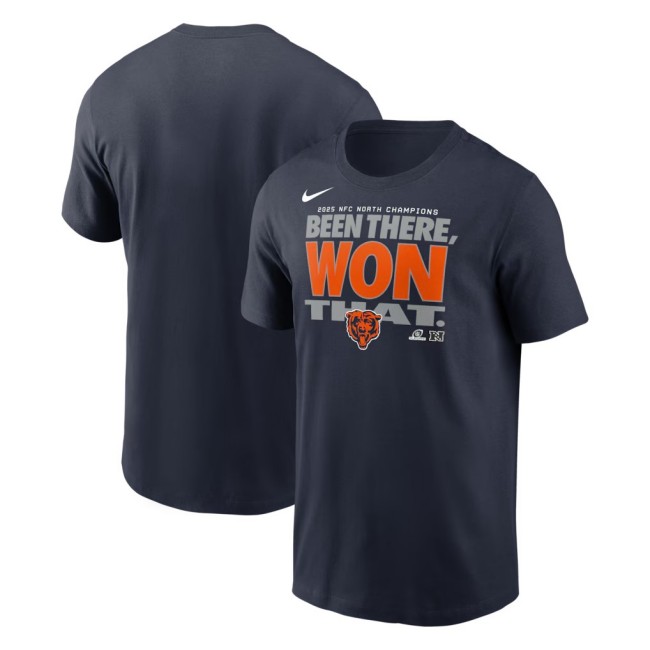 Men's & Women's & Youth Chicago Bears Navy Nike 2025 NFC North Division Champions Locker Room Trophy Collection T-Shirt