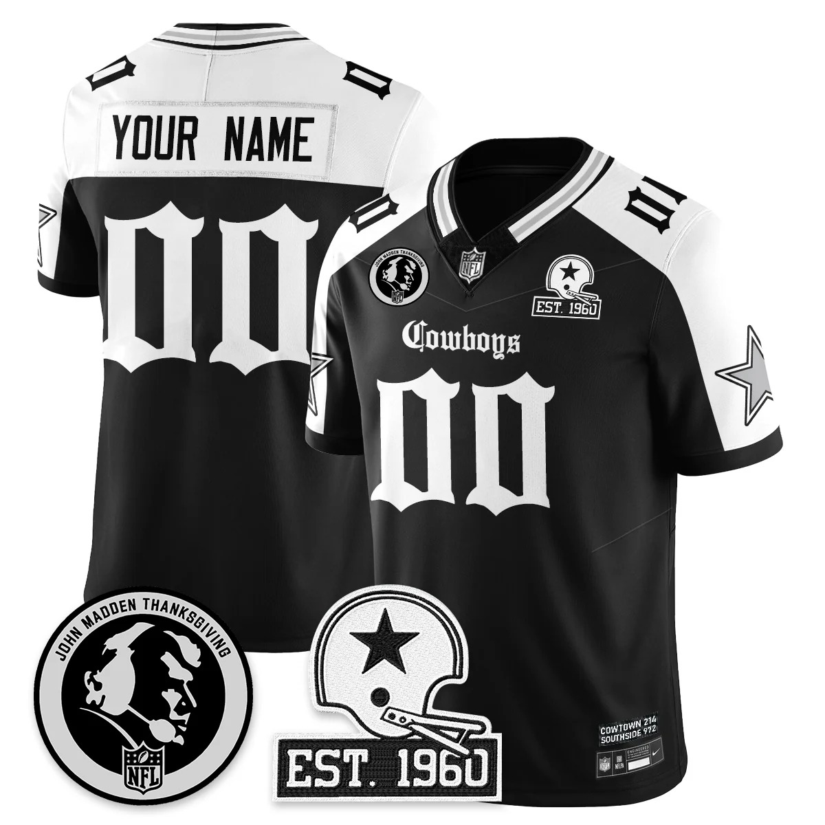 Men's & Women's & Youth Dallas Cowboys Custom 'Gothic John Madden Patch Vapor Limited Stitched Jersey Alternate