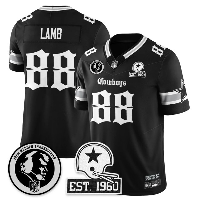 Men's Dallas Cowboys #88 CeeDee Lamb Black 'Gothic John Madden Patch Vapor Limited Stitched Jersey