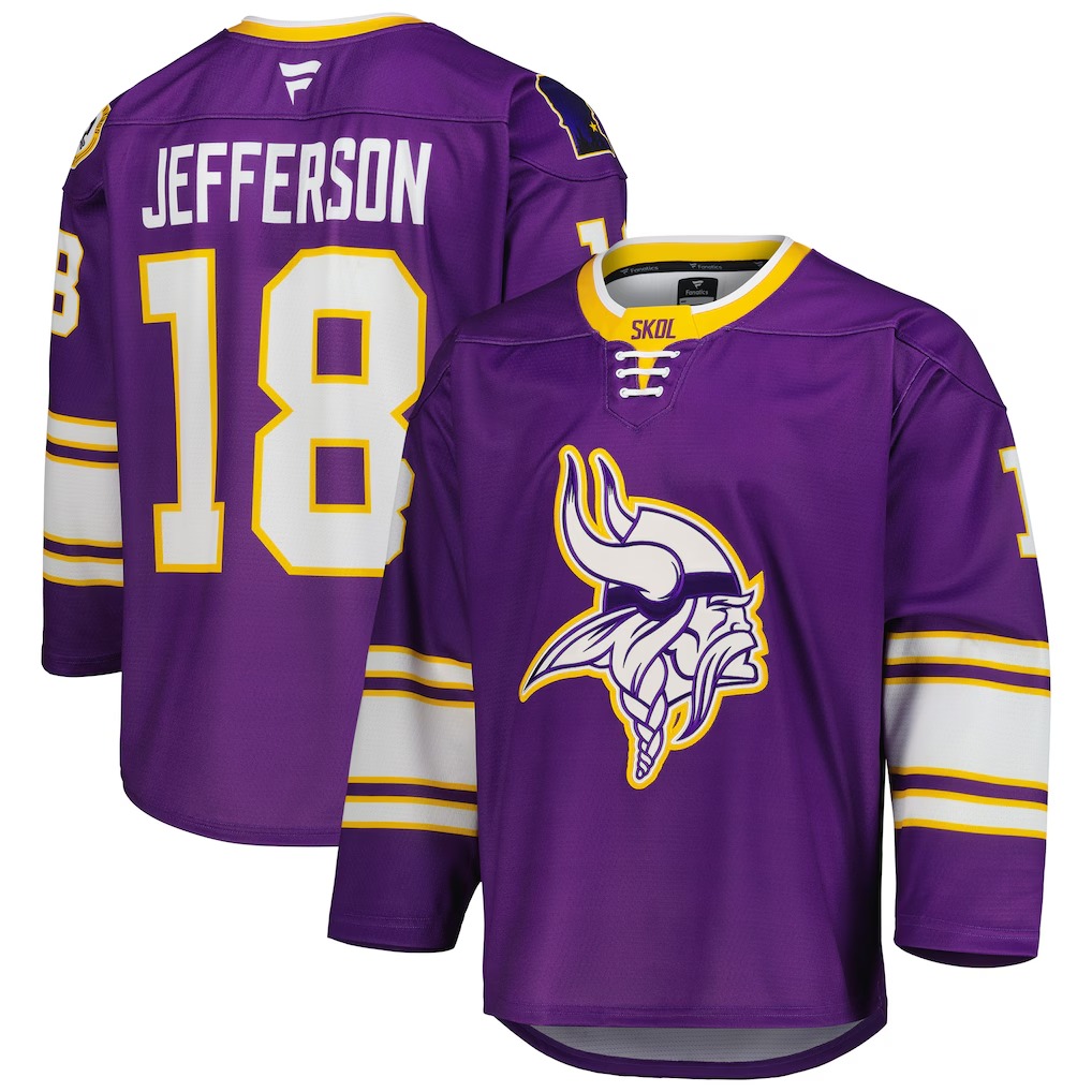 Men's Minnesota Vikings #18 Justin Jefferson Purple Fashion 2025 Stitched Hockey Jersey