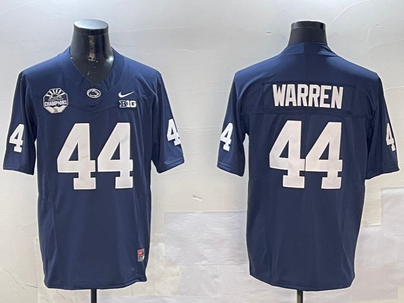 Men's Penn State Nittany Lions #44 Tyler Warren Navy 2024 Fiesta Bowl Champions Patch F.U.S.E. Vapor Limited Stitched Jersey