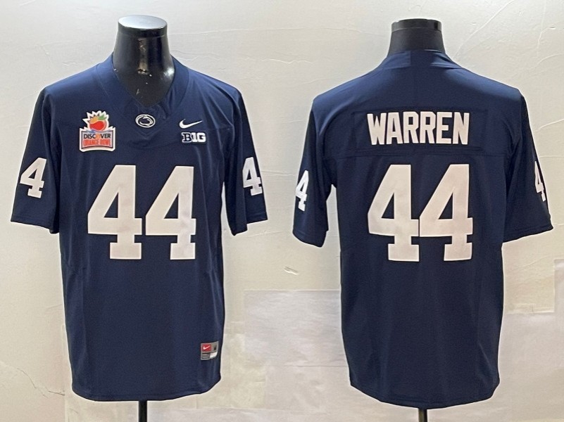 Men's Penn State Nittany Lions #44 Tyler Warren Navy 2024 Discover Orange Bowl Patch F.U.S.E. Vapor Limited Stitched Jersey