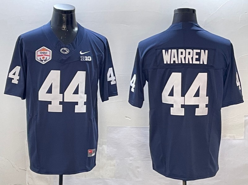 Men's Penn State Nittany Lions #44 Tyler Warren Navy 2024 Vrbo Fiesta Bowl Patch F.U.S.E. Vapor Limited Stitched Jersey
