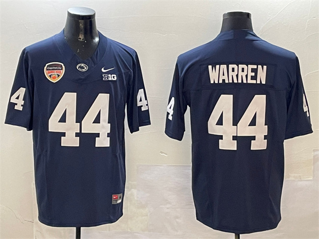 Men's Penn State Nittany Lions #44 Tyler Warren Navy 2024 Orange Bowl Patch F.U.S.E. Vapor Limited Stitched Jersey