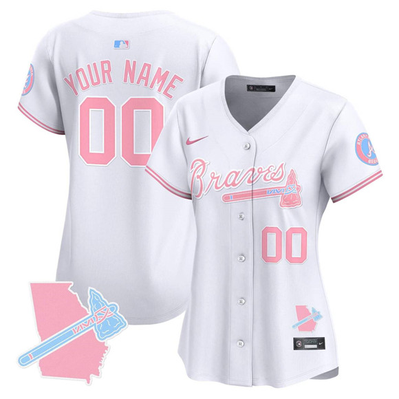 Women's Atlanta Braves Active Player Custom White Bubblegum Pink Vapor Limited Stitched Baseball Jersey(Run Small)