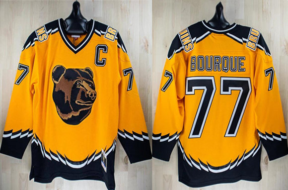 Men's Boston Bruins Active Player Custom Gold Raymond Bourque Pooh Bear Stitched Hockey Jersey