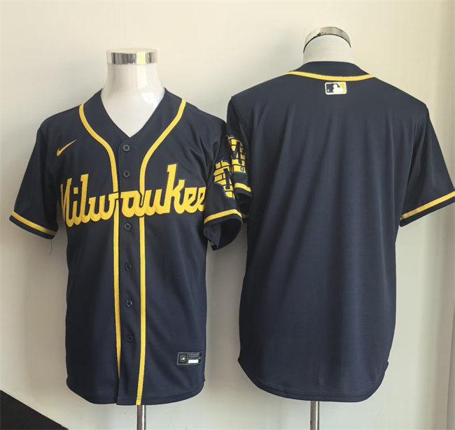 Men's Milwaukee Brewers Blank Navy Limited Stitched Jersey