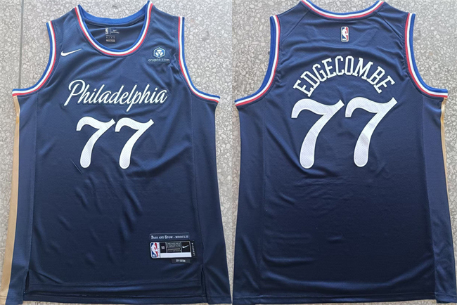 Men's Philadelphia 76ers #77 V. J. Edgecombe Navy 2025-26 City Edition Stitched Jersey