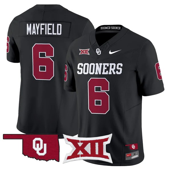 Men's Oklahoma Sooners #6 Baker Mayfield Black F.U.S.E With Patch Stitched football Jersey
