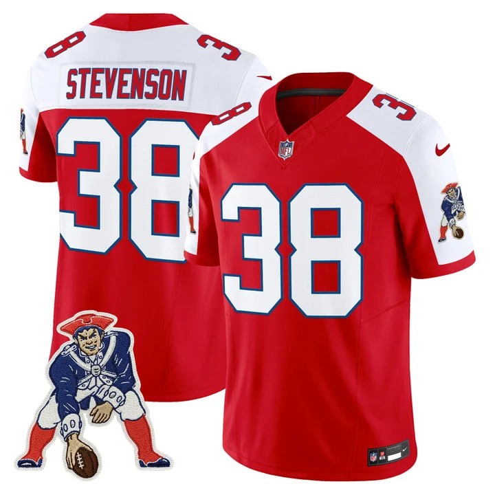 Men's & Women's & Youth New England Patriots #38 Rhamondre Stevenson Red White F.U.S.E. Throwback Vapor Limited Stitched Jersey
