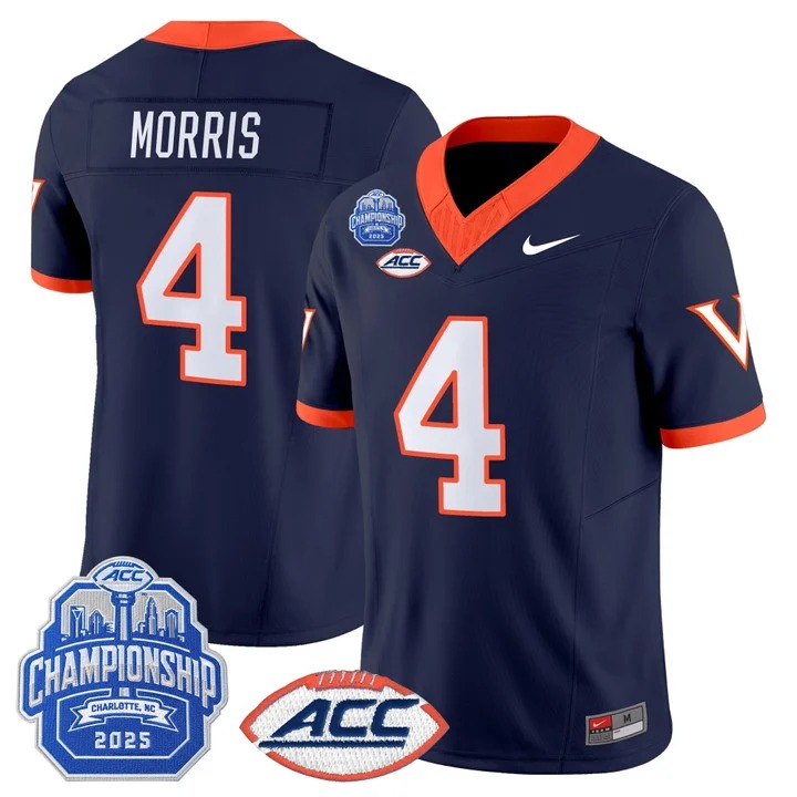 Men's & Women's & Youth Virginia Cavaliers #4 Chandler Morris Navy 1995 Throwbacks Vapor Limited Stitched Jersey - 2025 ACC Championship Patch