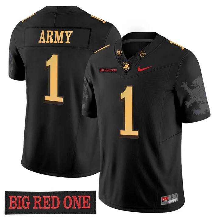 Men's & Women's & Youth Army Black Knights #1 Army 'Big Red One Edition' F.U.S.E. Vapor Limited Jersey - Stitched Numbers Patches - Black Lion Graphic Sleeves