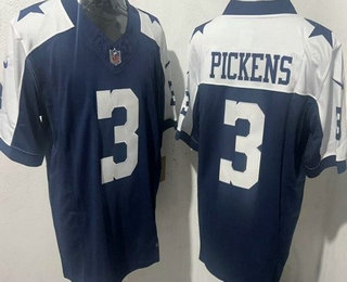 Men's Dallas Cowboys #3 George Pickens Navy Blue Thanksgiving FUSE Vapor Limited Stitched Jersey