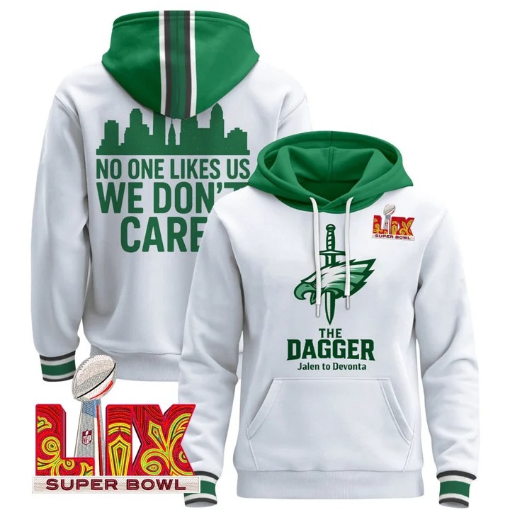 Men's Philadelphia Eagles 'The Dagger' White Super Bowl LIX 2025 Stitched Hoodie