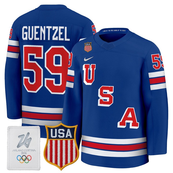 Men's USA Hockey 2026 Olympic #59 Jake Guentzel Royal Nike Premium Stitched Jersey
