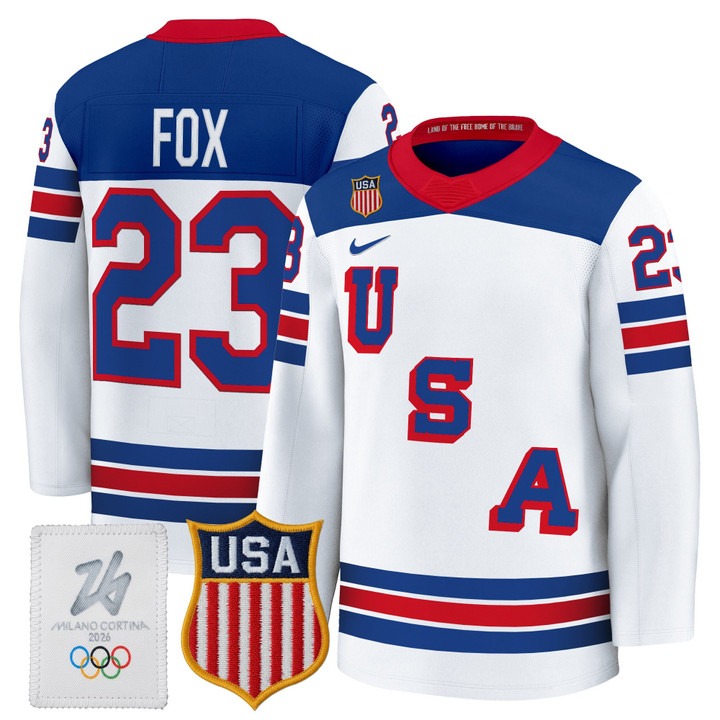 Men's USA Hockey 2026 Olympic #23 Adam Fox White Nike Premium Stitched Jersey