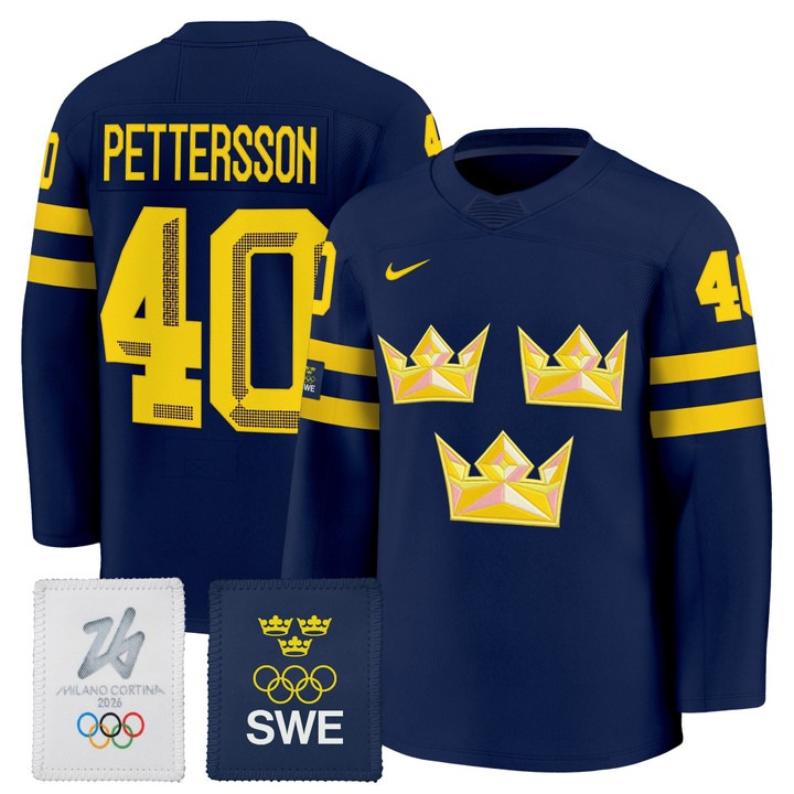 Men's Sweden Hockey 2026 Olympic #40 Elias Pettersson Navy Nike Premium Stitched Jersey
