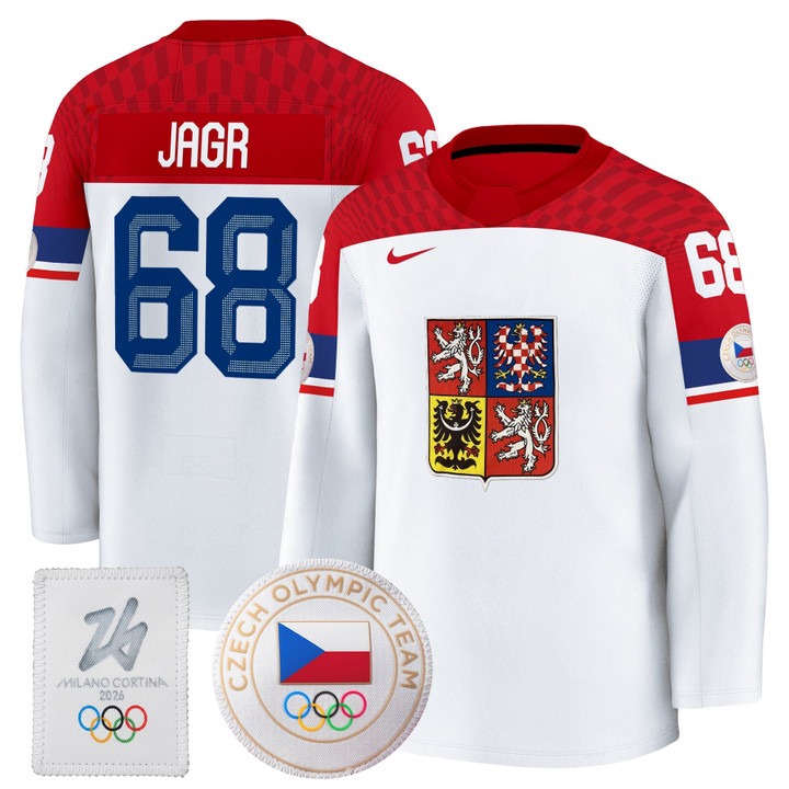 Men's Czechia Hockey 2026 Olympic #68 Jaromir Jagr White Premium Nike Stitched Jersey