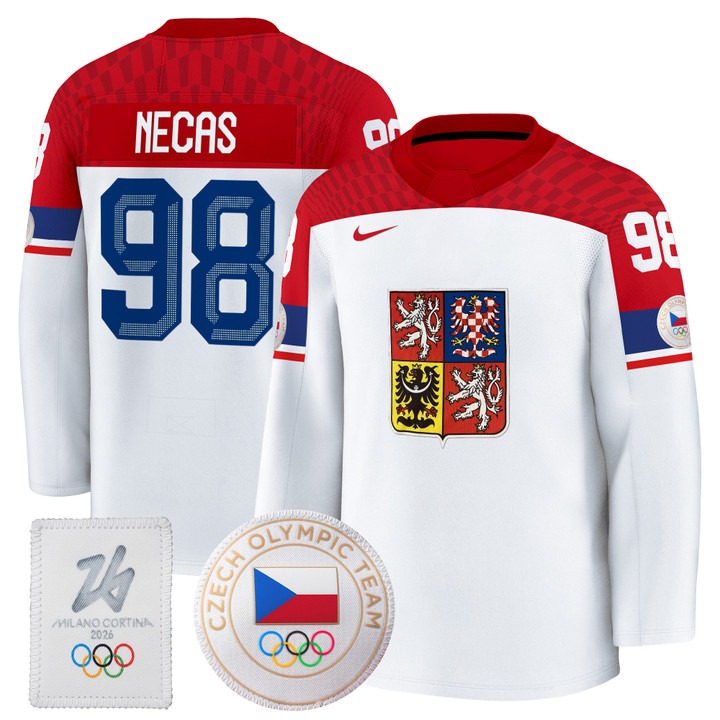 Men's Czechia Hockey 2026 Olympic #98 Martin Necas White Premium Nike Stitched Jersey