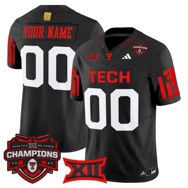 Men's & Women's & Youth Texas Tech Red Raiders Custom 2025 Big 12 Champions F.U.S.E. Vapor Limited Stitched Jersey Black