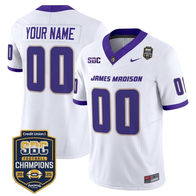 Men's & Women's & Youth James Madison Dukes Custom 2025 SBC Champions F.U.S.E. Vapor Limited Stitched football Jersey White