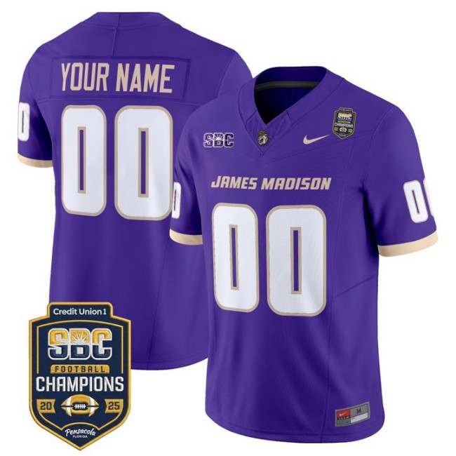 Men's & Women's & Youth James Madison Dukes Custom 2025 SBC Champions F.U.S.E. Vapor Limited Stitched football Jersey Purple
