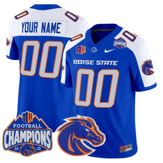 Men's & Women's & Youth Boise State Broncos Custom 2025 Mountain West Football Champions F.U.S.E. Vapor Limited Stitched Jersey Royal Alternate