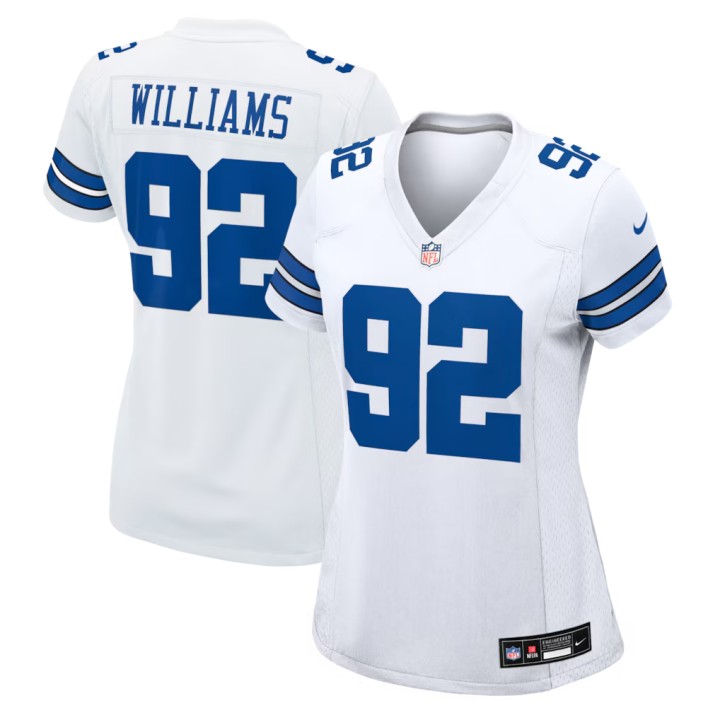 Women's Dallas Cowboys #92 Quinnen Williams White Nike Road Game Jersey
