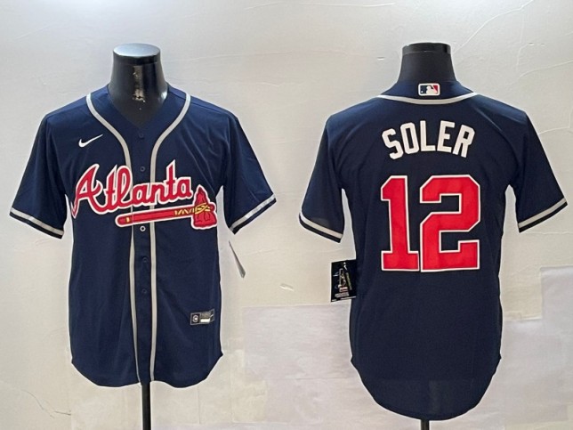 Men's Atlanta Braves #12 Jorge Soler Nike Navy Stitched MLB Limited Jersey