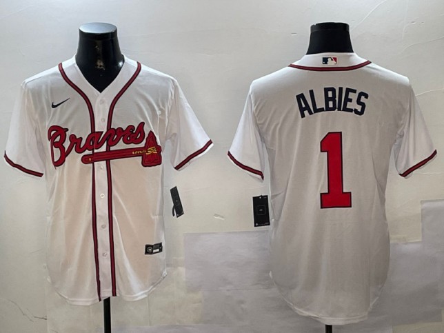 Men's Atlanta Braves #1 Ozzie Albies Nike White Stitched MLB Limited Jersey