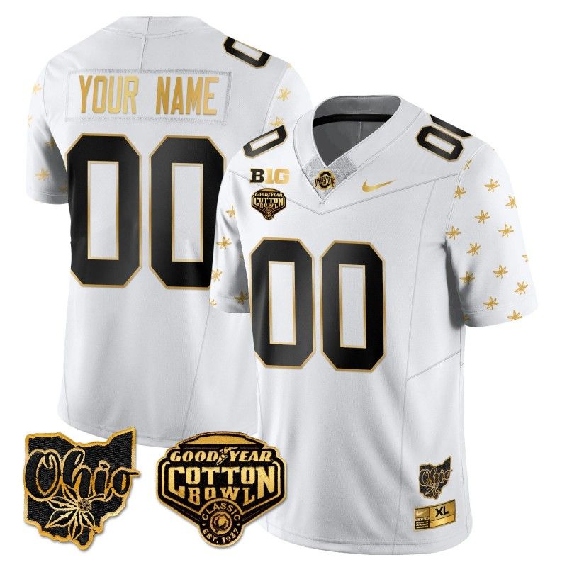 Custom Gender Name Number Ohio State Buckeyes 2024-25 Cotton Bowl Classic Nike FUSE Vapor Limited Stitched College Football Jersey Gold White Limited