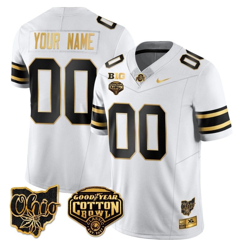 Custom Gender Name Number Ohio State Buckeyes 2024-25 Cotton Bowl Classic Nike FUSE Vapor Limited Stitched College Football Jersey Gold White