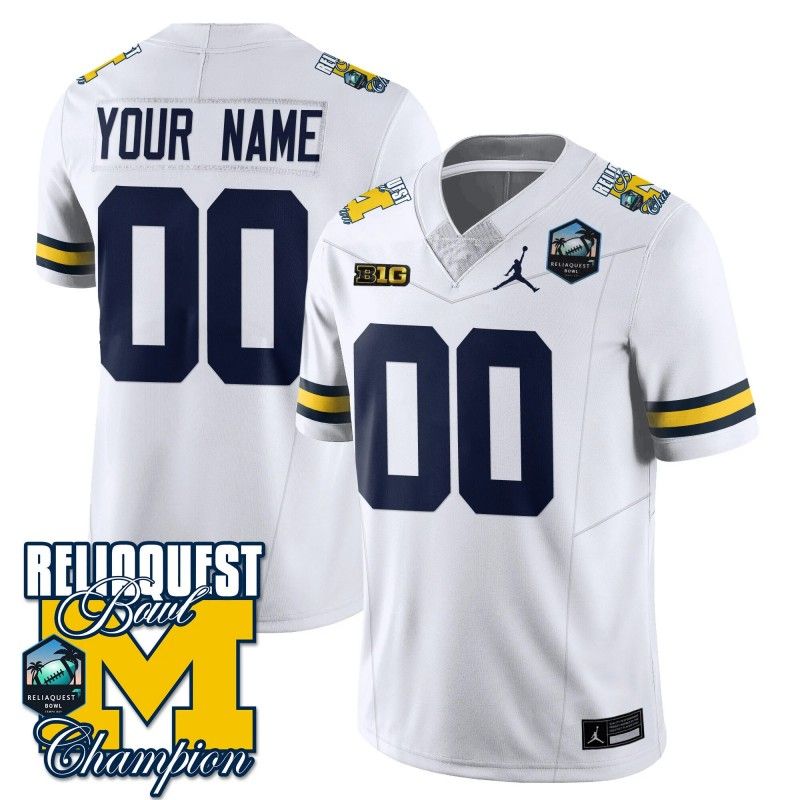 Custom Gender Name Number Michigan Wolverines 2024-25 ReliaQuest Bowl Champions Stitched College Football Jersey White