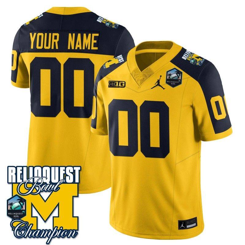 Custom Gender Name Number Michigan Wolverines 2024-25 ReliaQuest Bowl Champions Stitched College Football Jersey Maize Alternate