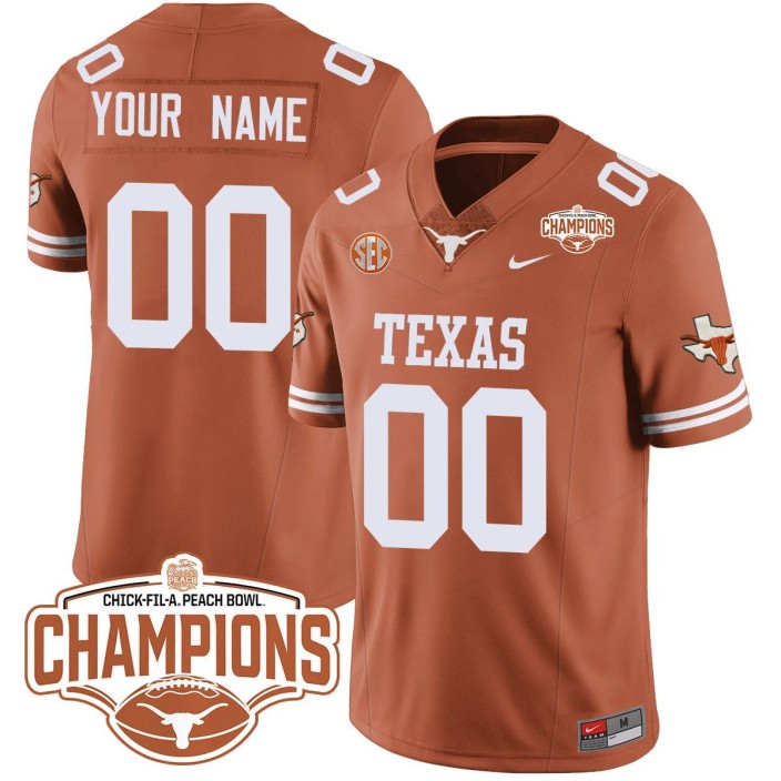 Custom Gender Name Number Texas Longhorns 2024 Peach Bowl Champions Nike FUSE Vapor Limited Stitched NCAAF Jersey Texas Orange