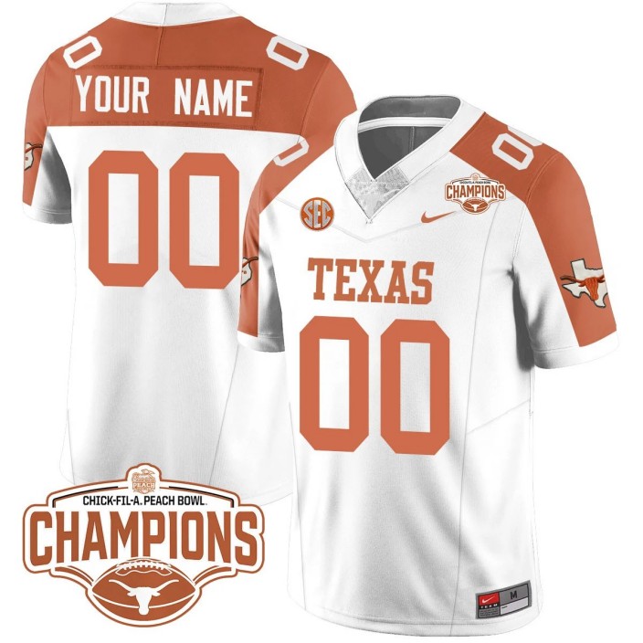 Custom Gender Name Number Texas Longhorns 2024 Peach Bowl Champions Nike FUSE Vapor Limited Stitched NCAAF Jersey Inverted